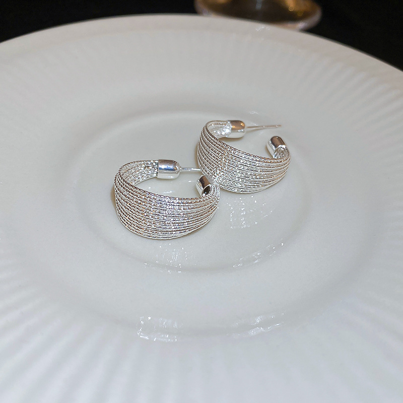 Pendientes de alta gama de lujo ligero transfronterizo de aguja de plata de galvanoplastia de oro real, pendientes de personalidad de nicho, pendientes de alta gama de moda al por mayor