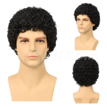 欧美男士假发 头套  男士小卷短发头套机制化纤头套Afro Men wigs