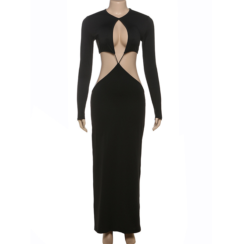 Womens Long Sleeve Hollow Out Bodycon Dress Sexy Figure Hugging Elegant Design Perfect for Winter Parties