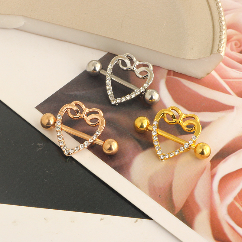 2022 Peach Heart 14G Stainless Steel Heart Shaped Nipple Ring Rose Gold Vacuum Plated Body Piercing Jewelry Wholesale detail image 8