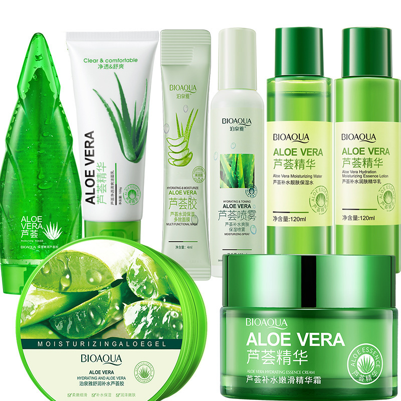 Boquanya Aloe Vera Gel Skin Care Products Series Hydrating and Moisturizing Essence Water Lotion Facial Cleanser Cross-Border Foreign Trade Wholesale