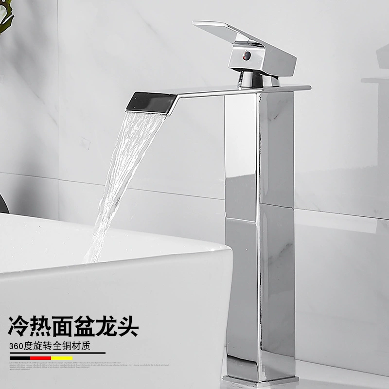 Черный водопад ZhongSai кран для холодной и горячей воды, большая квадратная платформа для монтажа на столешнице, нержавеющая сталь
