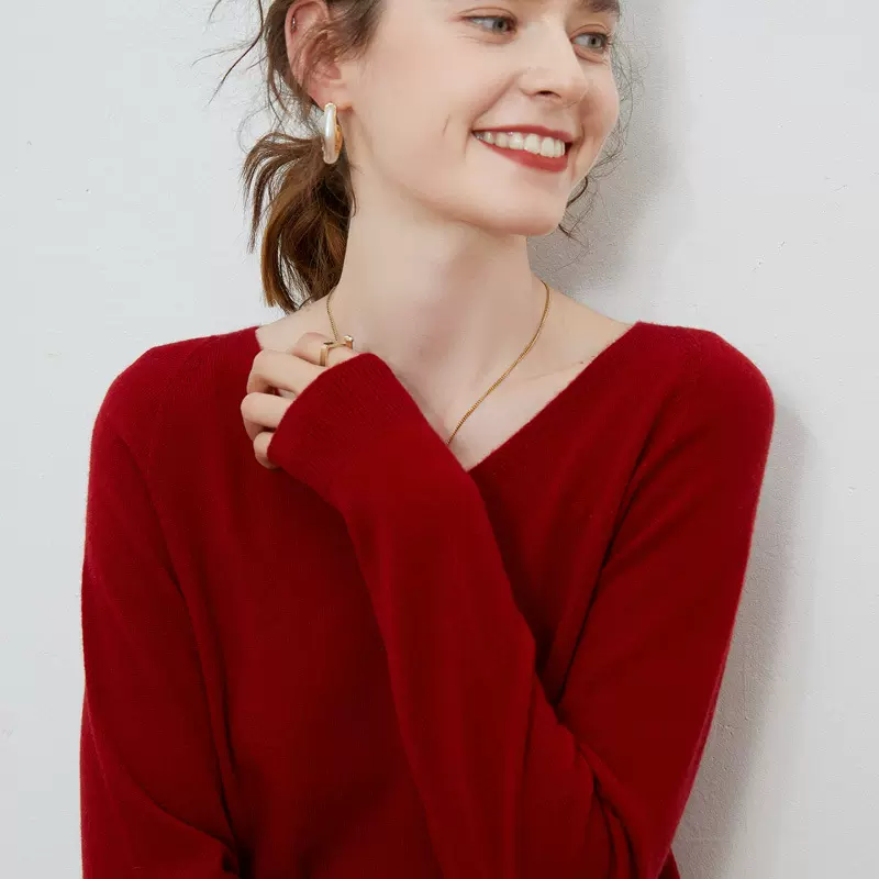 一线成衣美丽诺羊毛衫基础款V领长袖打底衫修身套头毛衣女士内搭