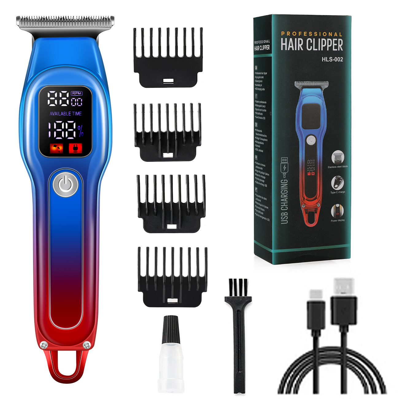 Nuevos productos transfronterizos de visualización digital cortador de pelo casero especial auto-raspado, artefacto calvo, tijeras de empuje eléctricas, empujador