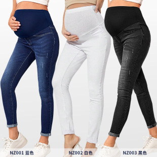 Cross-Border European and American Autumn and Winter Maternity Jeans High-Waisted Belly-Supporting Butt-Lifting Elastic Amazon Maternity Jeans Hot Style