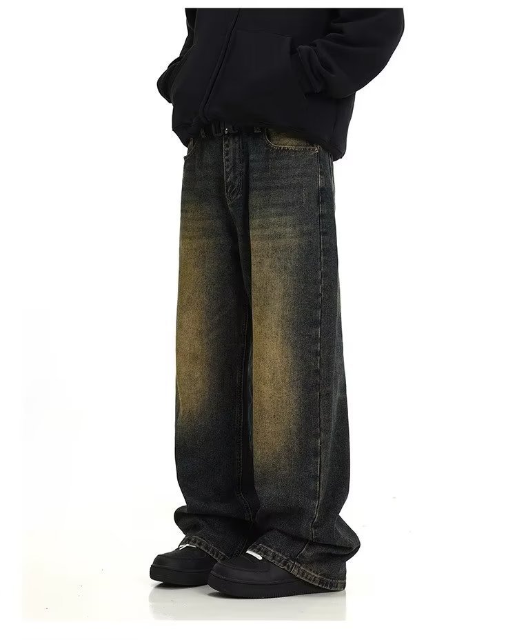 Vintage Washed Denim Jeans For Men - Classic Straight Leg Relaxed Fit Dad Jeans With Distressed Details, Comfortable Cotton Casual Pants Streetwear_mkmklike.com