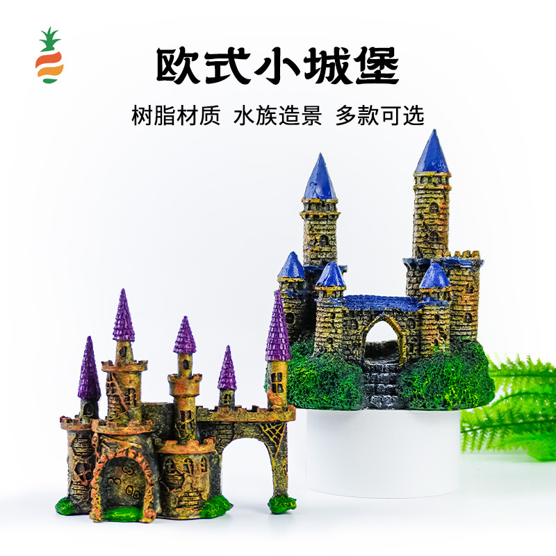 Venta caliente villa de estilo europeo micro paisaje pequeños adornos decorativos resina artesanía paisajismo de la casa cuento de hadas castillo de aguja