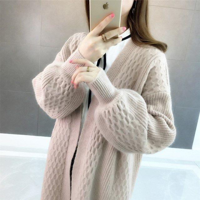 Spring and Autumn clothing 2023 new women's top lazy style mid-length Korean style loose sweater knitted cardigan coat for women
