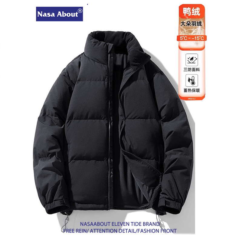 NASA Dopamine Down Jacket Men's Winter 2025 White Duck Down Thickened Warm Couple Solid Color Bread Clothes Trendy