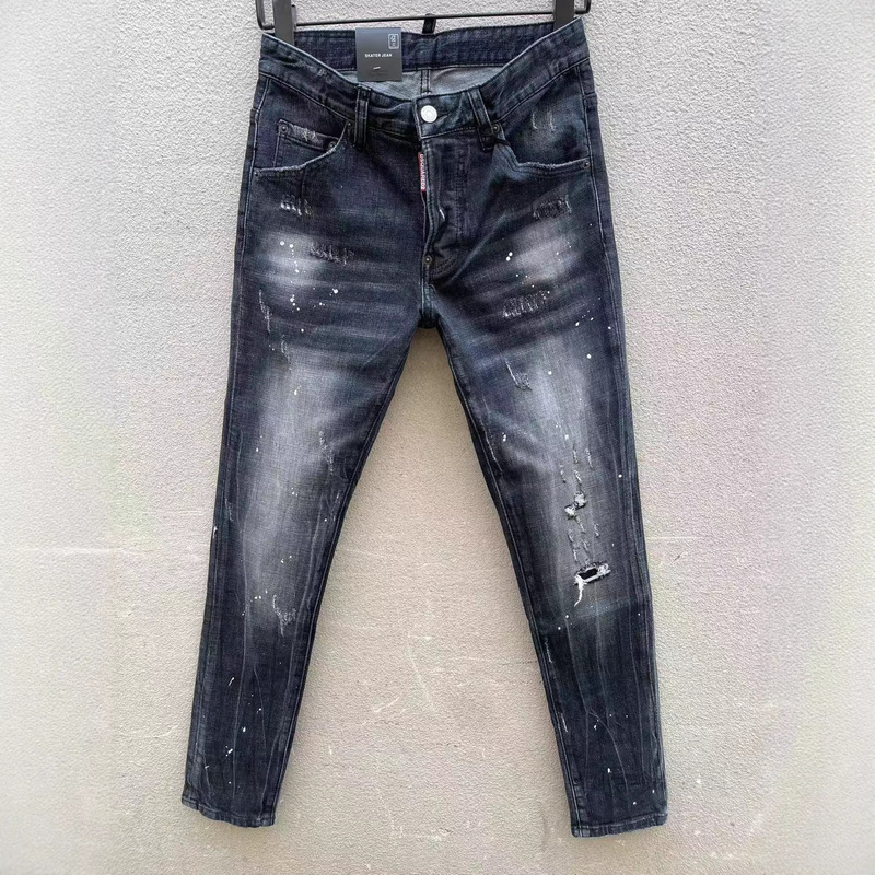 930 # Classic D2 Jeans for Men, Black, Distressed, Fashionable, Slim Fit, Slightly Stretchy, Paint-Splattered, Simple, Versatile, Skinny Fit 930 # Classic D2 Jeans for Men, Black, Distressed, Fashionable, Slim Fit, Slightly Stretchy, Paint-Splattered, Simple, Versatile, Skinny Fit