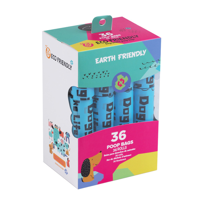 En stock 1,5 bolsa de heces de perro en caja de seda boca plana bolsa de heces bolsa de mierda respetuosa con el medio ambiente bolsa de basura para mascotas degradable