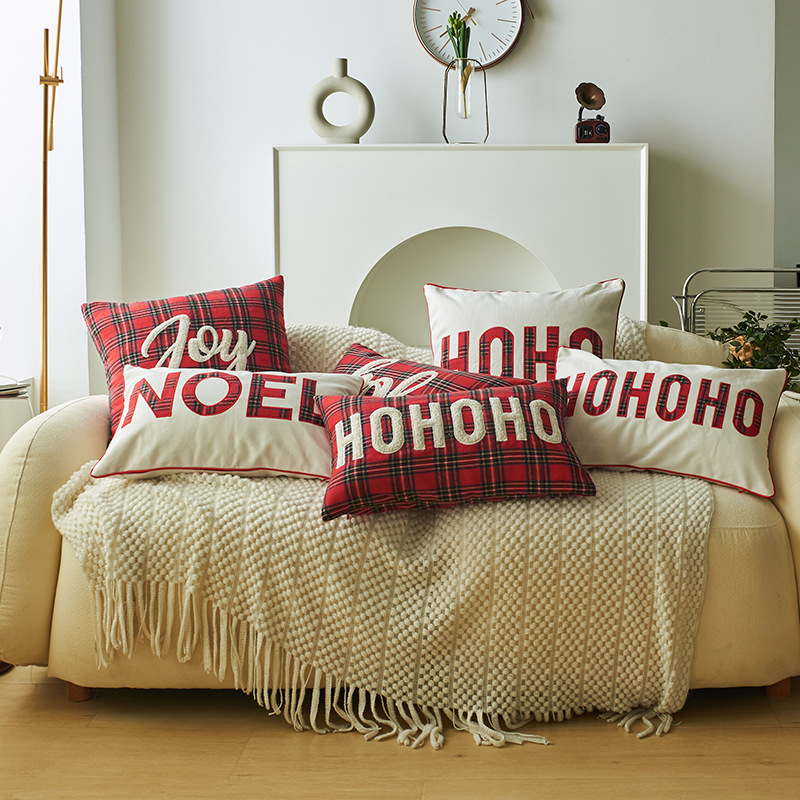 2025 New Christmas Throw Pillow Cover Pillowcases Christmas Embroidered Grid Throw Pillow Covers Christmas Pillow Covers