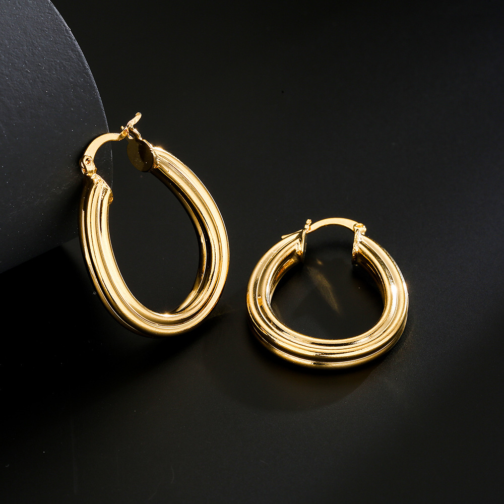 Fashion copper plated 18K gold round geometric earrings women