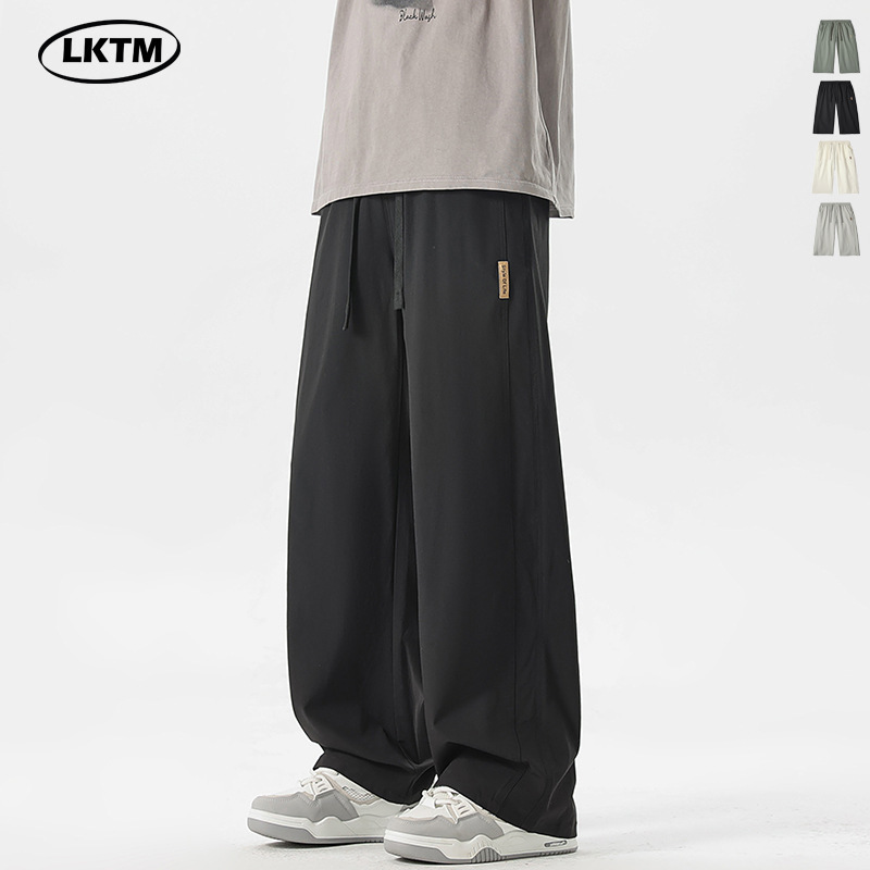LKTM Men's 2025 Summer New Ice Silk Casual Pants Men's Ins Hong Kong-style Staggy Waist Breathable Sports Long Pants LKTM Men's 2025 Summer New Ice Silk Casual Pants Men's Ins Hong Kong-style Staggy Waist Breathable Sports Long Pants
