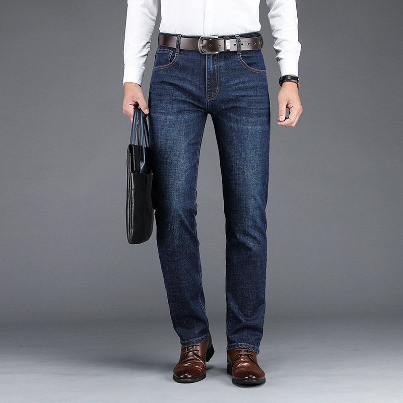 2024 otoño e invierno moda todo fósforo hombres jóvenes pantalones de mezclilla de negocios de mediana edad papá pantalones de hombre sueltos elásticos