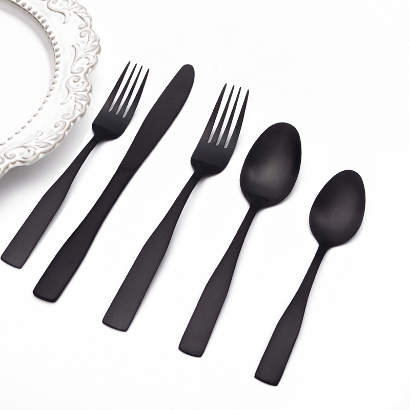 El mismo cuchillo 430, tenedor y cuchara de Amazon Traje de vajilla de 20 piezas Vajilla de acero inoxidable para 4 personas Cuchillo de lijado negro, tenedor y cuchara