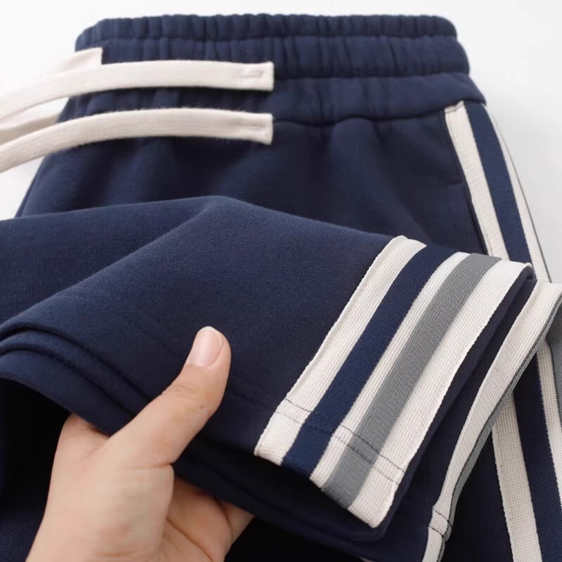 340g Heavyweight Navy Blue Side Stripe Straight Casual Pants Women Loose Wide-Leg Sweatpants Men Versatile Joggers New Style