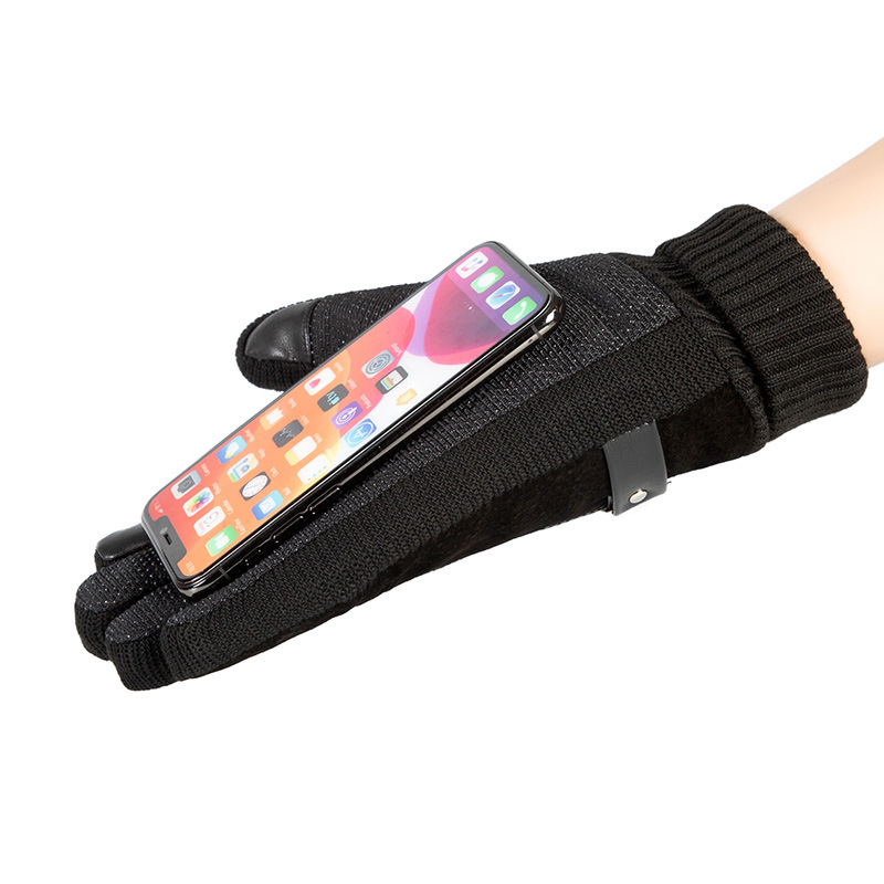 Guantes de cuero calientes de punto de costura de piel de cerdo engrosada forrada de lana al aire libre a prueba de frío hombres Otoño e Invierno guantes de pantalla táctil
