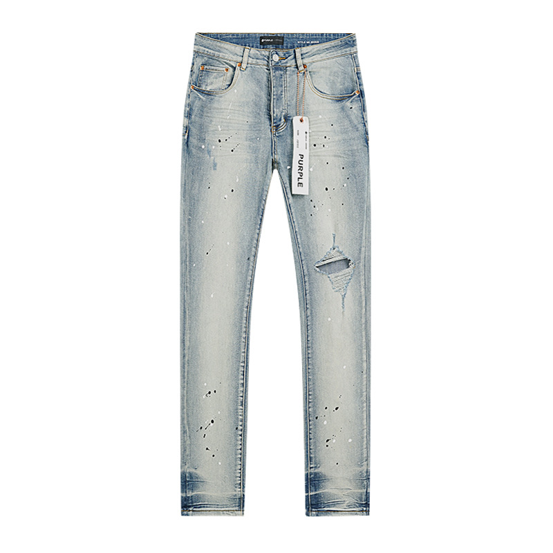 Comercio exterior transfronterizo mayorista purp1e estilo americano marca de alta calle agujero parche de tinta retrógrada lavado jeans pantalones cortos