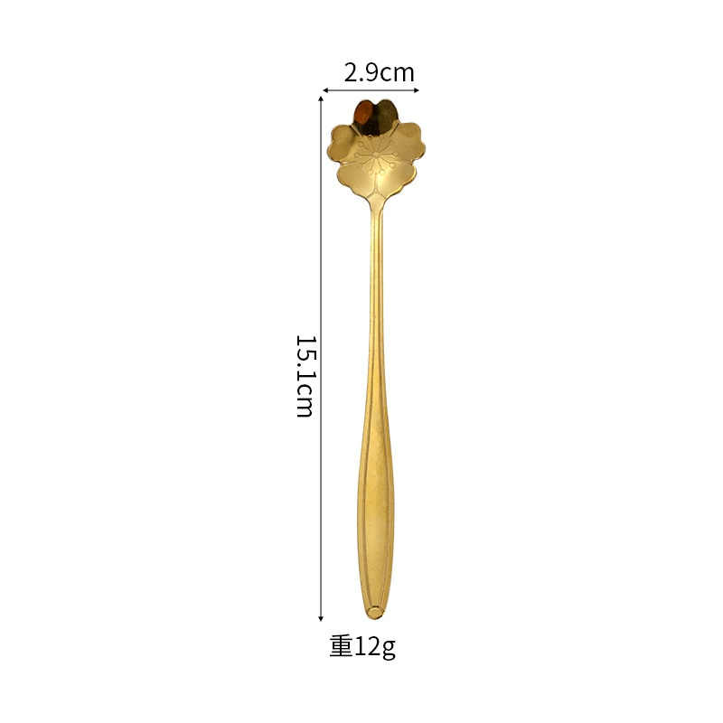 Stainless Steel Cherry Blossom Dessert Spoon, 12/15/17 cm, Silver or Gold, Floral Handle