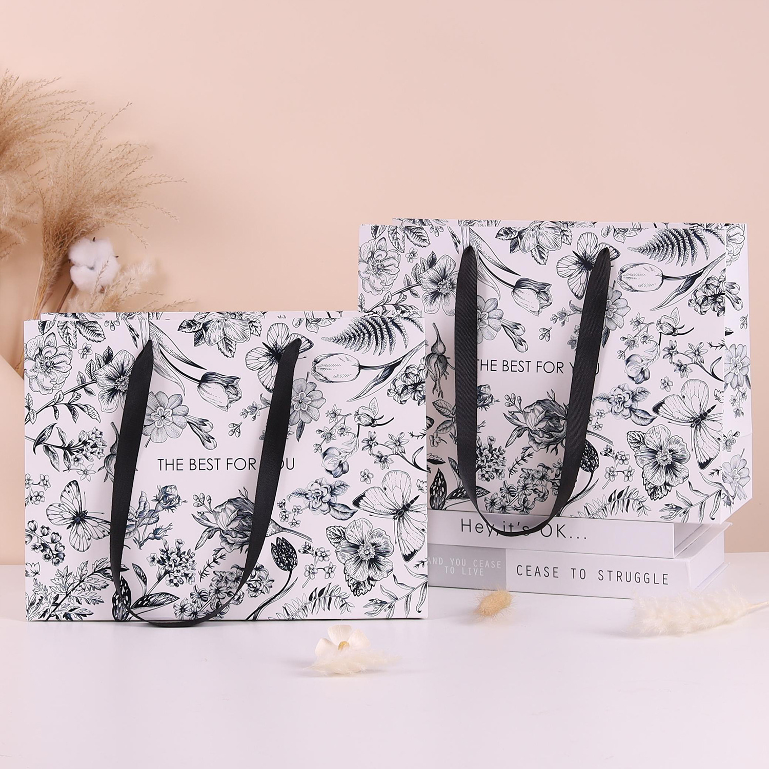 高颜值唯美风服装店手提袋现货高端轻奢ins礼品袋外贸纸袋子定制