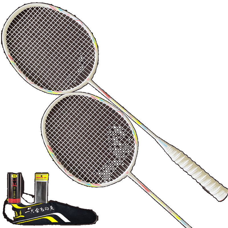 Raqueta de bádminton con letras 2 paquetes de doble disparo todo el carbono resistente al carbono traje de bádminton comercio cadena de suministro fábrica al por mayor