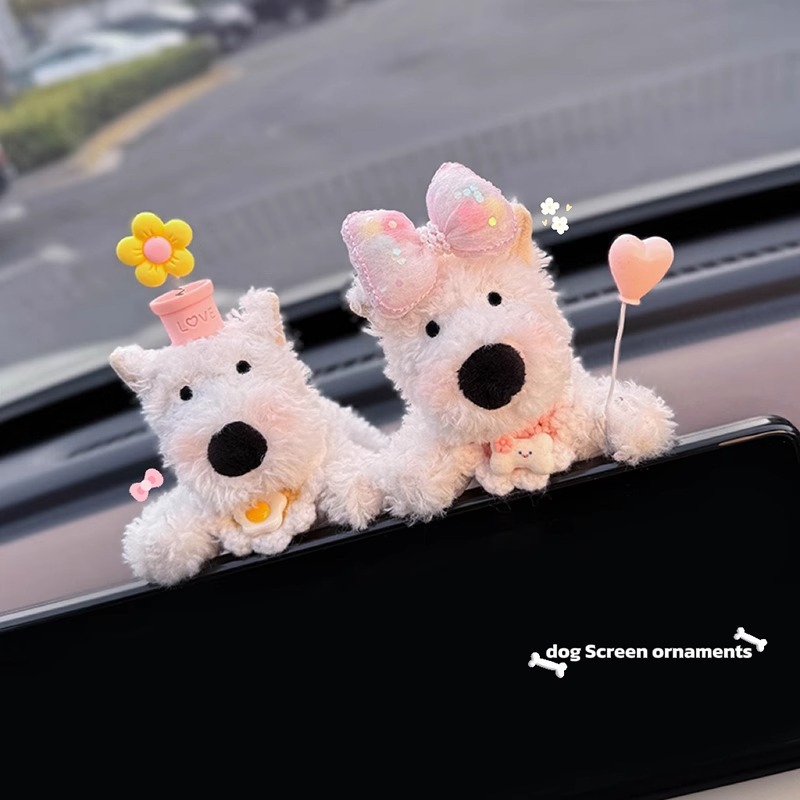 Decoración de coche de West Highland, accesorios de coche, pantalla de control central, muñeca de fiesta, pantalla de visualización de cachorro, linda decoración de pantalla