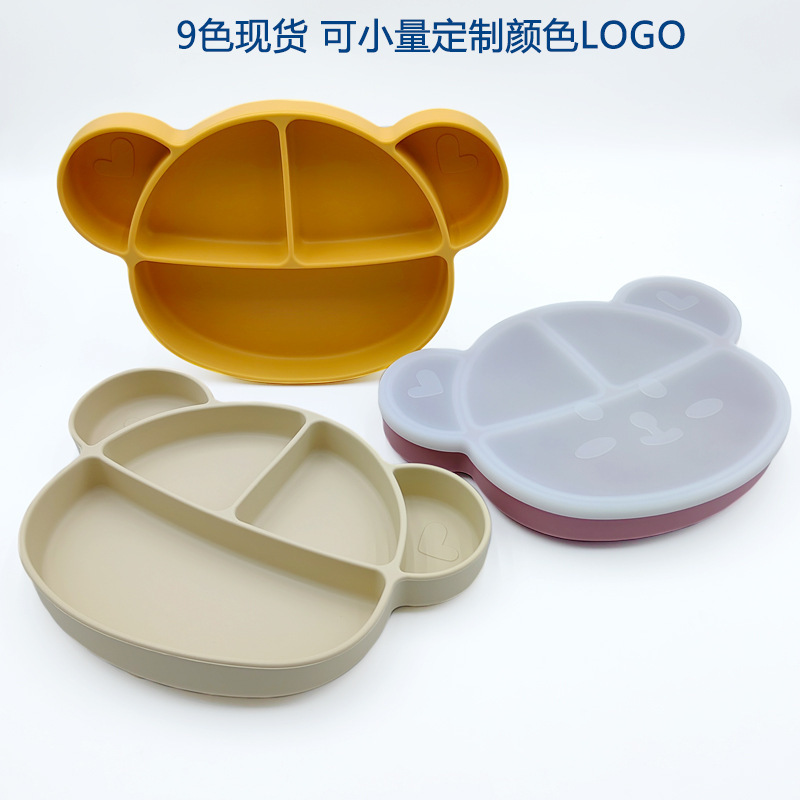 Silicone Children's Dinner Plate Cartoon Mickey Mouse Dinner Plate suit Baby Food Bowl One-piece Split Dinner Plate with Lid