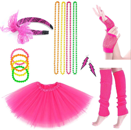 1980 rosa roja verde cabeza hebilla gafas pendientes guantes carnaval fiesta traje de baile suministros
