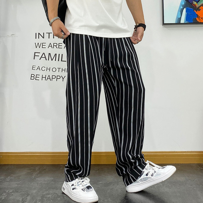 Korean Style Chic Spring and Autumn Men's Striped Straight Casual Pants Harajuku Style Bf Loose Wide Leg Pants Long Pants for Men and Women Korean Style Chic Spring and Autumn Men's Striped Straight Casual Pants Harajuku Style Bf Loose Wide Leg Pants Long Pants for Men and Women