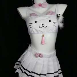 知之美清纯卡哇伊萌系猫女郎纯欲系甜美猫猫抹胸百褶裙分体套装