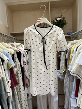 夏季时尚新款韩版显白撞色边泡泡短袖减龄蝴蝶结棉麻连衣裙
