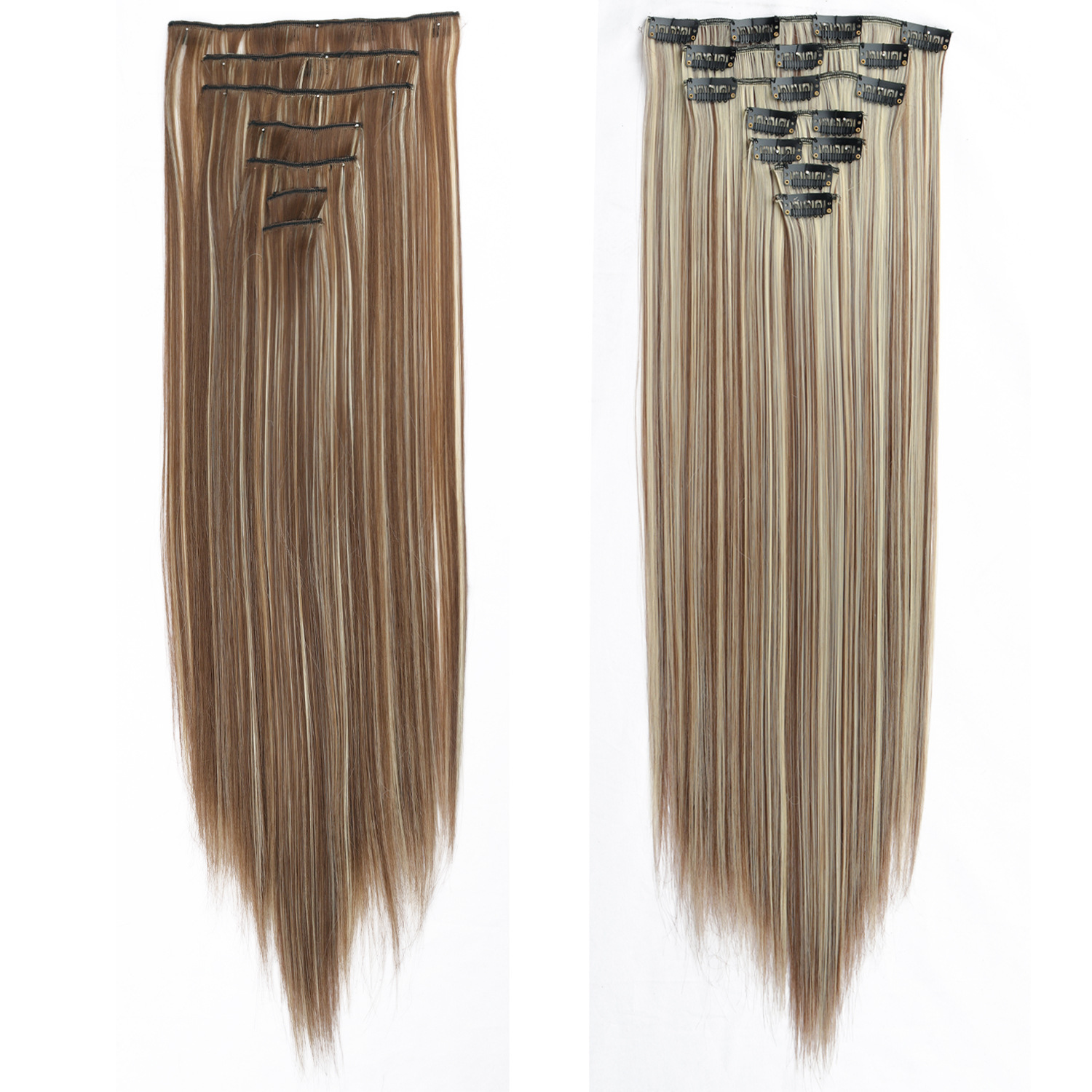 Comercio exterior al por mayor peluca 16 tarjetas extensión de cabello piezas de cabello recto piezas de cabello 7 piezas de fibra química clip cabello mujeres europeas y americanas