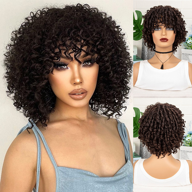 Cross-border new wig African women's short curly hair small curly hair elastic curly multi-color optional full head cover wig