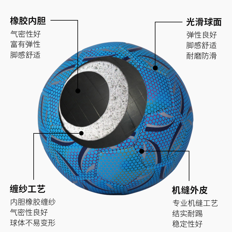 Máquina de fútbol reflectante de fútbol luminoso transfronterizo costura pu entrenamiento juvenil competencia N ° 5 fútbol luminoso al por mayor
