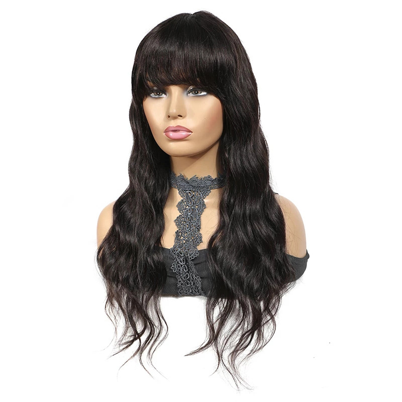 Peluca europea y americana flequillo negro largo rizado pelo onda grande seda de alta temperatura fibra química tocado multicolor pelucas opcionales