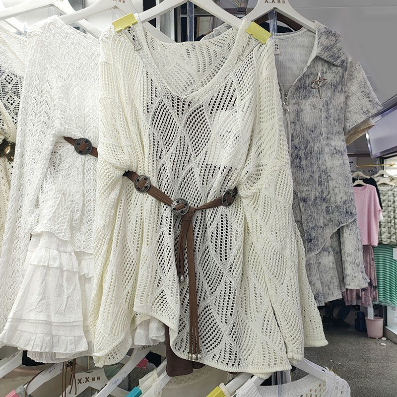 Designed Niche Hollow Sweater Suit for Women Autumn New Loose Long-Sleeved Blouse Hollow Outer Blouse