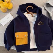 儿童连帽外套男2025春秋新款小童拉链开衫口袋卫衣宝宝外穿上衣