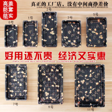 寿司打包盒批发一次性塑料长方形日式印花摆摊寿司包装盒带盖商用
