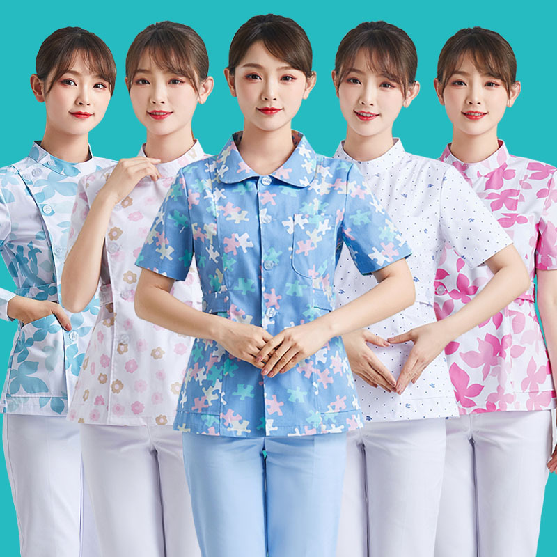 Nurse Uniform Hospital Work Clothes Long-Sleeved Summer Short-Sleeved Floral Suit Dental Oral Beauty Salon Confinement Center Uniform
