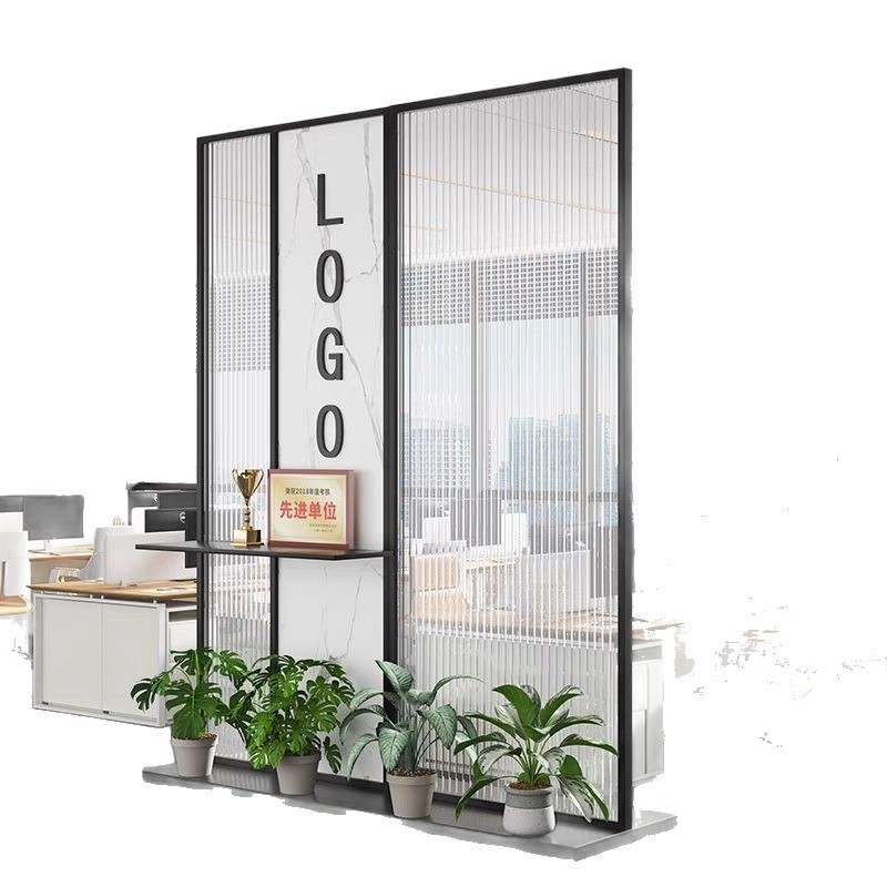 简约现代玻璃屏风隔断办公室形象墙公司入户玄关前台LOGO背景|undefined