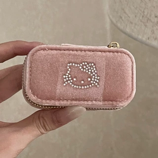 kt丝绒收纳盒首饰盒耳环戒指项链整理大容量迷你HelloKitty便携盒