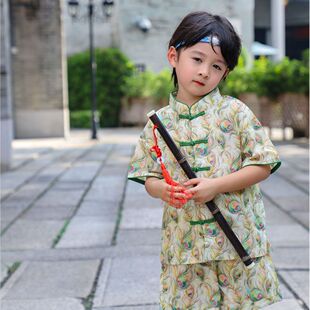 Boys' Double-breasted Tang Suit 2023 New Chinese Style Suit Feather Baby Chinese Cheongsam