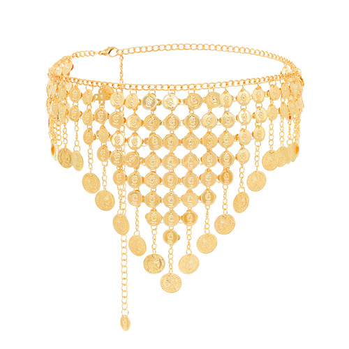  new style waist ornaments multi-layered alloy coin tassel waist chain fashion heavy industry adjustable belt wholesale Xinjiang