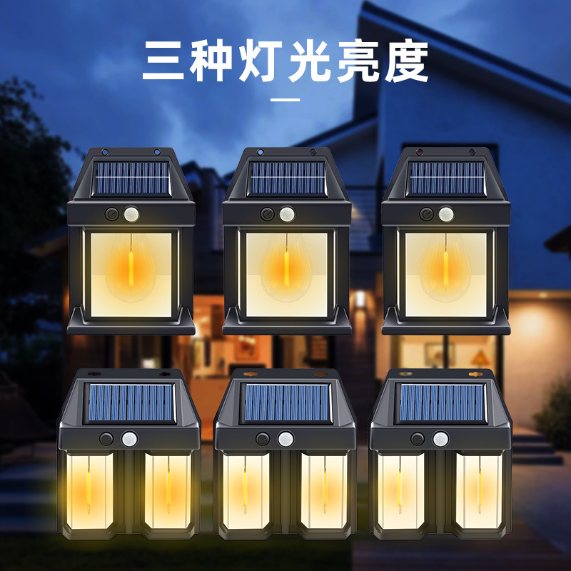 Lámpara de pared de inducción solar transfronteriza usuario exterior impermeable lámpara de patio de alambre de tungsteno lámpara de jardín villa iluminación de noche