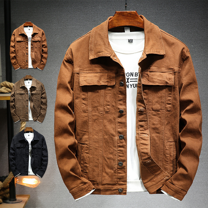 2024 new autumn cotton elastic solid color cool Korean version slim fit denim jacket, men's_voghion.com