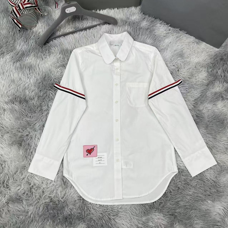 Tb Women's Shirt Chinese Valentine's Day Limited New Korean Style Double-Sleeved Webbing Stripesd High-End Versatile Long-Sleeved Shirt