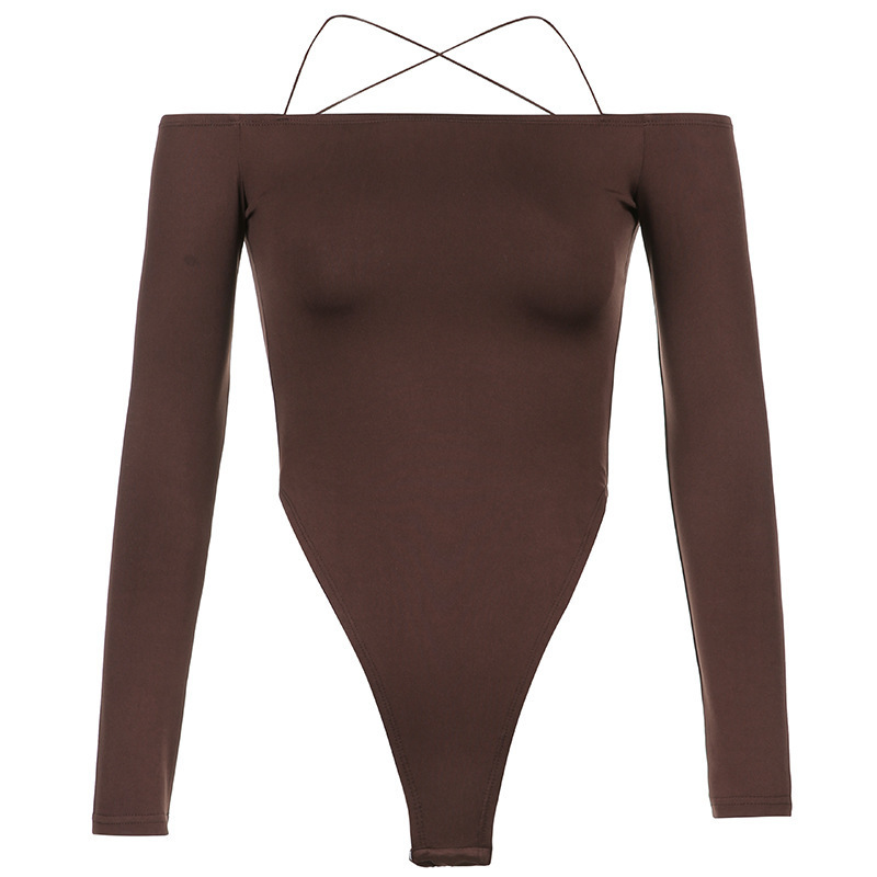 Otoño europeo y americano transfronterizo nueva base de mujer color sólido sexy fuera del hombro manga larga sin espalda mono