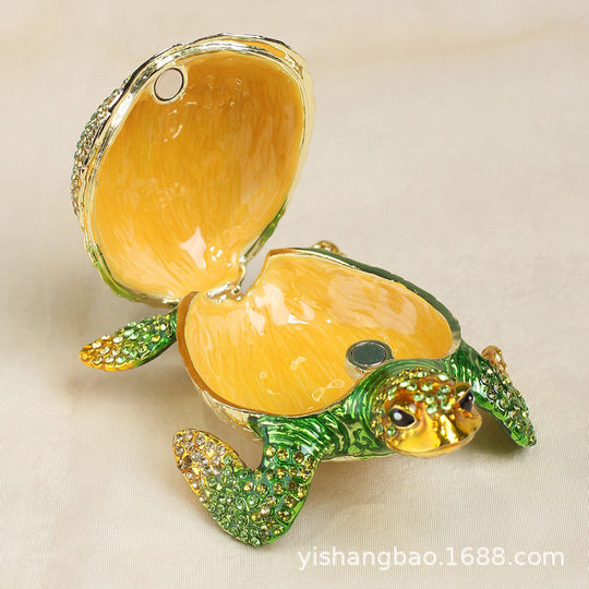 Cross-border hot mining scenic spot hot selling crafts enamel jewelry box seven treasures burning diamond-embedded home accessories turtle ornaments