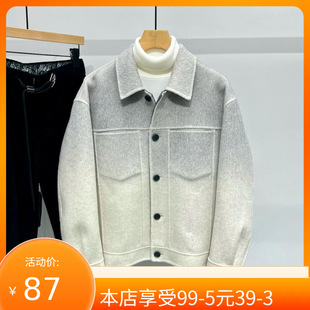 Cross-Border Trendy Design Gradient Color Double-Sided Wool Coat for Men in Autumn and Winter, Light and Mature Style Lapel Fashion Warm Woolen Coat